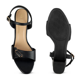 Tresmode Nemau Black Women's Dress Block Heel Sandals
