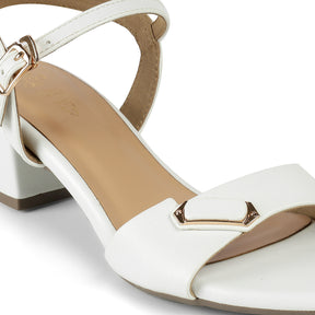 Tresmode Nemau White Women's Dress Block Heel Sandals