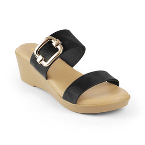 Tresmode Regold Black Women's Dress Wedge Heel Sandals