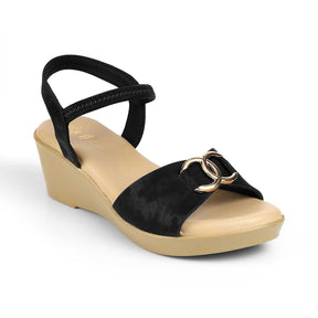 Women's Black Wedge Sandals Tresmode