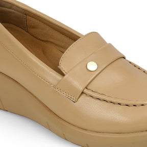 Tresmode Sugar Beige Women's Casual Wedge Loafers