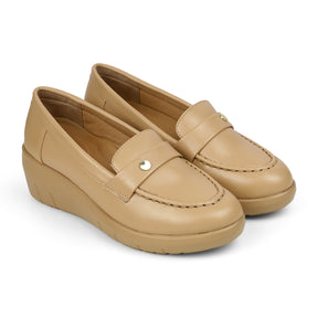 Tresmode Sugar Beige Women's Casual Wedge Loafers