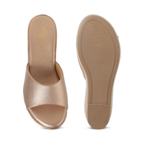 Tresmode All Champagne Women's Dress Wedge Sandals