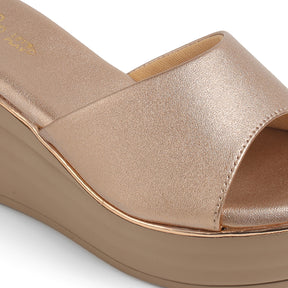 Tresmode All Champagne Women's Dress Wedge Sandals