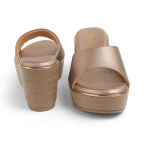 Tresmode All Champagne Women's Dress Wedge Sandals