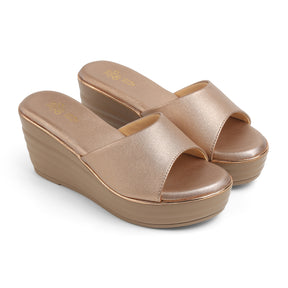 Tresmode All Champagne Women's Dress Wedge Sandals