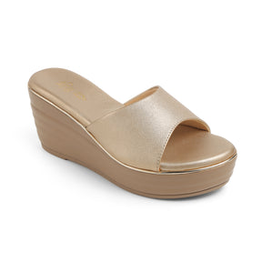 Tresmode All Gold Women's Dress Wedge Sandals