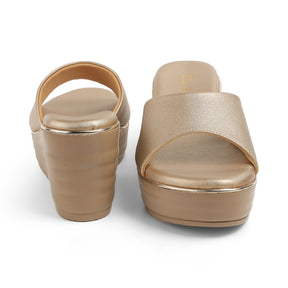 Tresmode All Gold Women's Dress Wedge Sandals