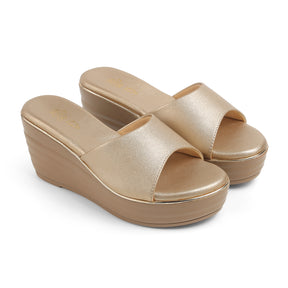 Tresmode All Gold Women's Dress Wedge Sandals