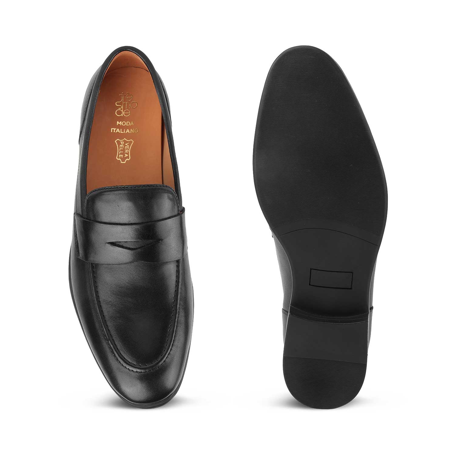 Tresmode Dos Black Men's Leather Penny Loafers
