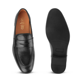 Tresmode Dos Black Men's Leather Penny Loafers