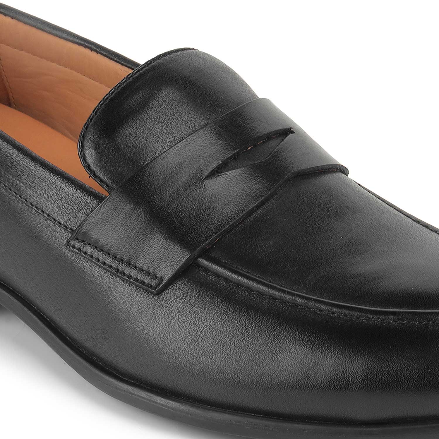Tresmode Dos Black Men's Leather Penny Loafers