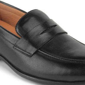 Tresmode Dos Black Men's Leather Penny Loafers