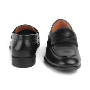 Tresmode Dos Black Men's Leather Penny Loafers