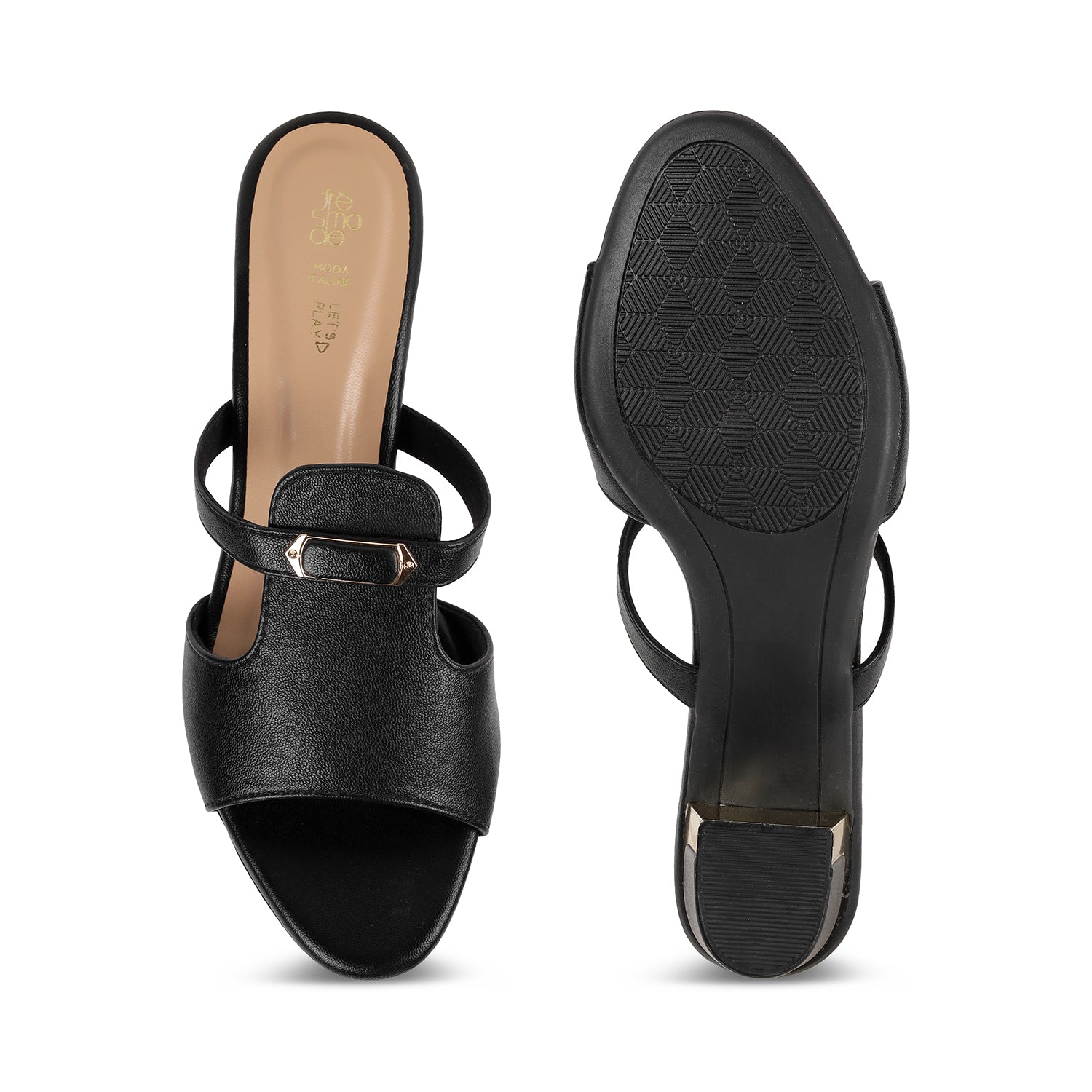 Tresmode Fiso Black Women's Dress Block Heel Sandals