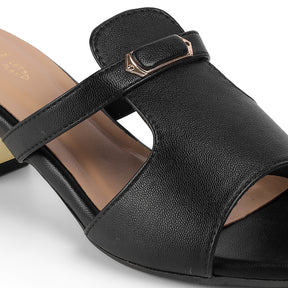 Tresmode Fiso Black Women's Dress Block Heel Sandals