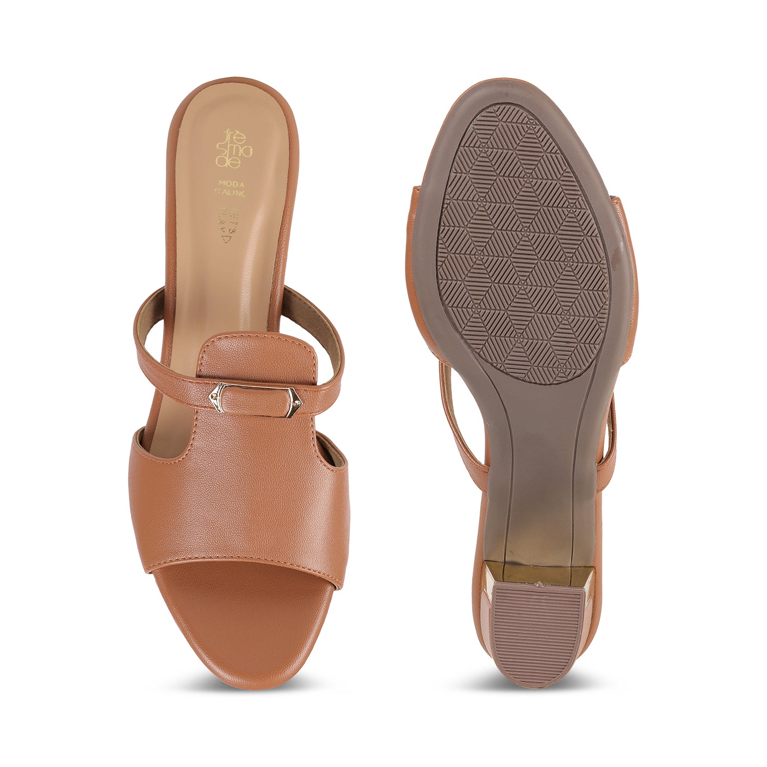 Tresmode Fiso Tan Women's Dress Block Heel Sandals