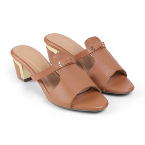 Tresmode Fiso Tan Women's Dress Block Heel Sandals