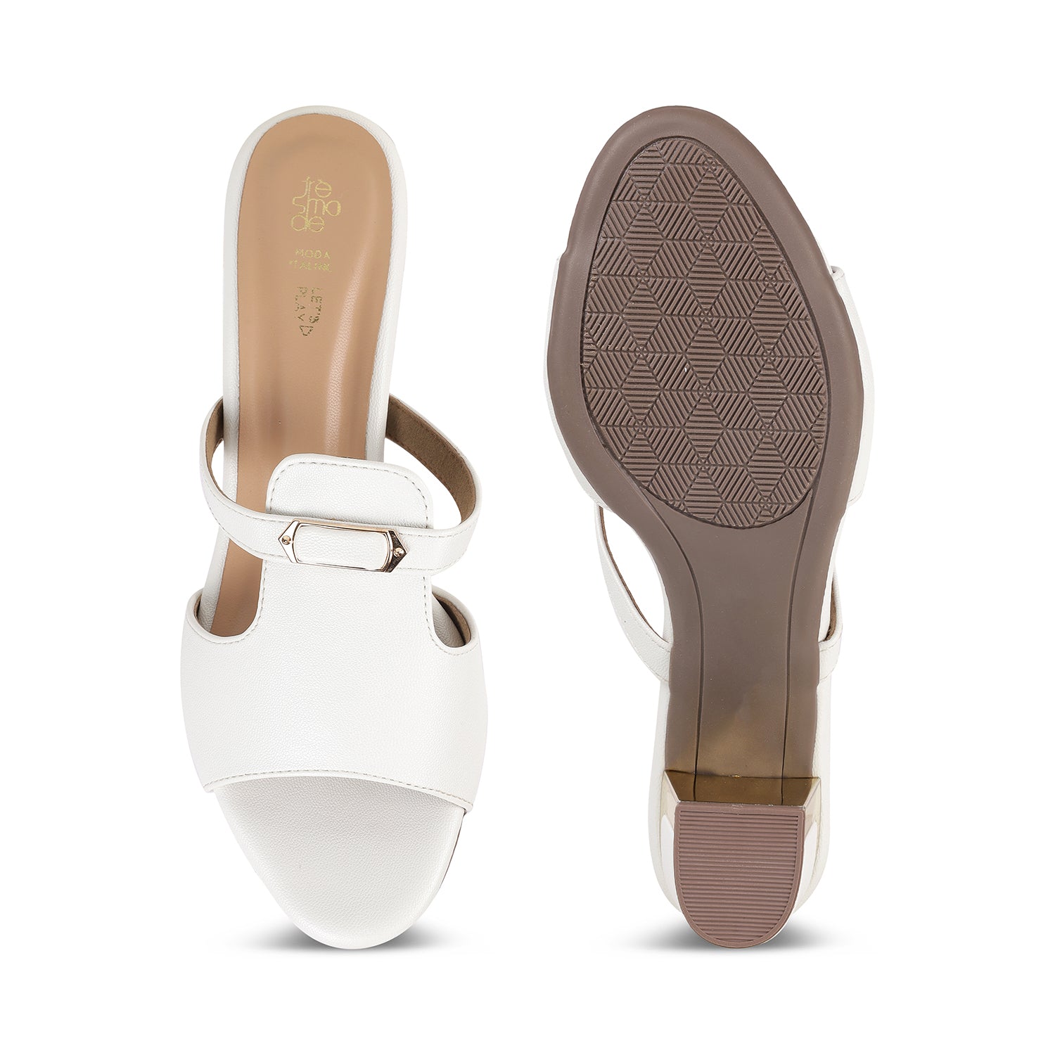 Tresmode Fiso White Women's Dress Block Heel Sandals