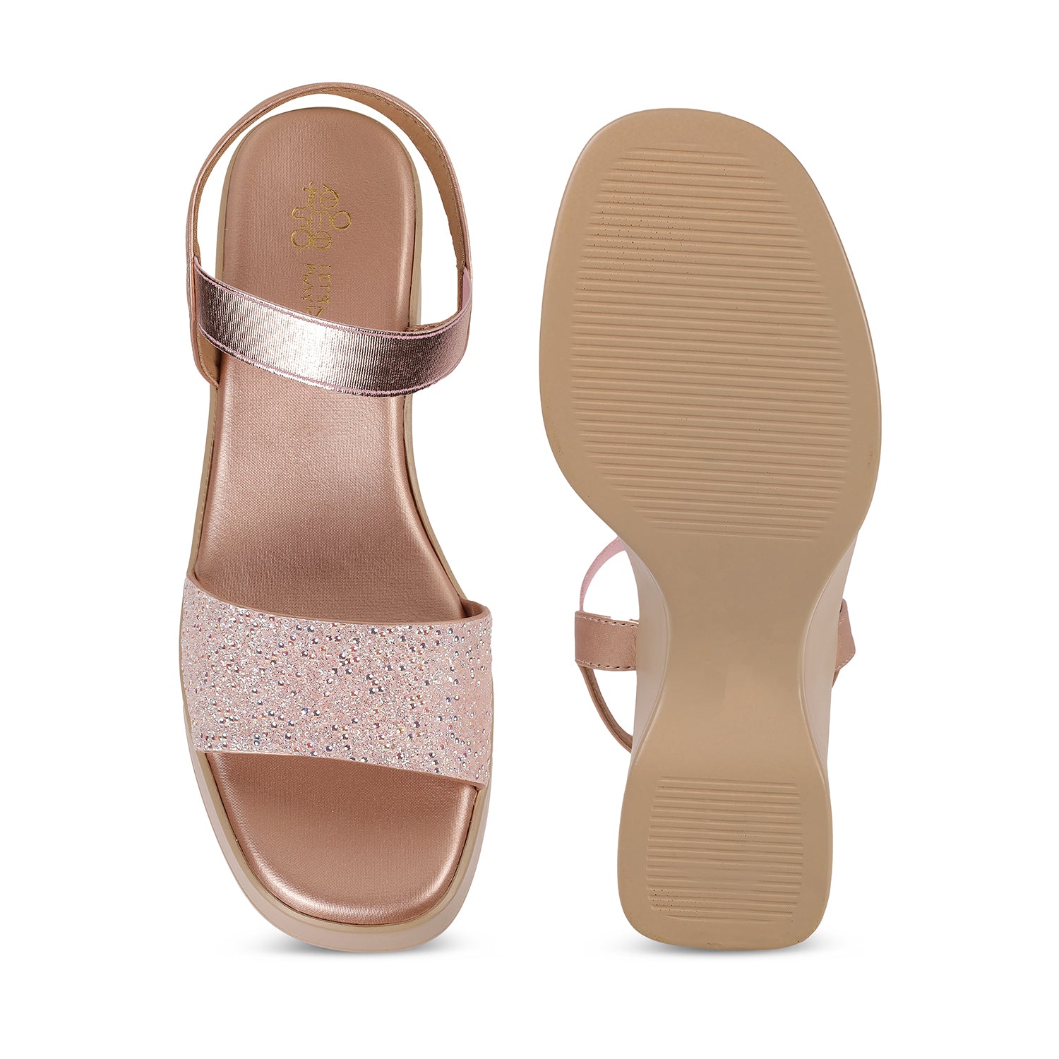 Tresmode Glit Champagne Women's Dress Wedge Sandals