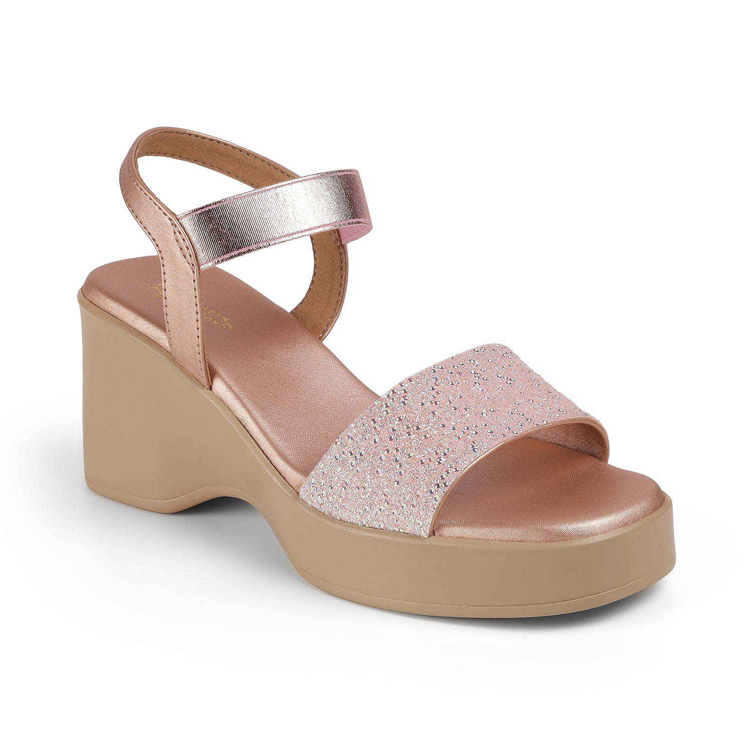Tresmode Glit Champagne Women's Dress Wedge Sandals