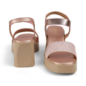 Tresmode Glit Champagne Women's Dress Wedge Sandals