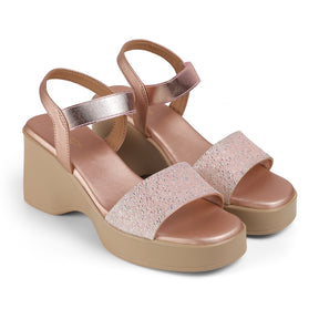Tresmode Glit Champagne Women's Dress Wedge Sandals