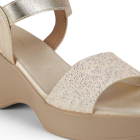 Tresmode Glit Gold Women's Dress Wedge Sandals