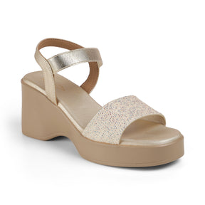 Tresmode Glit Gold Women's Dress Wedge Sandals