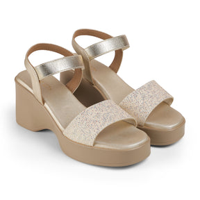 Tresmode Glit Gold Women's Dress Wedge Sandals