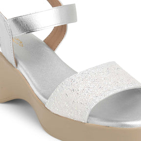Tresmode Glit Silver Women's Dress Wedge Sandals