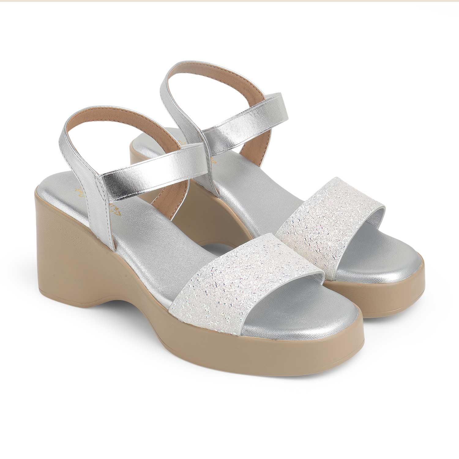Tresmode Glit Silver Women's Dress Wedge Sandals