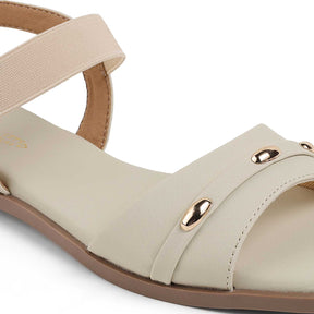 Tresmode Goldstud Cream Women's Casual Flats