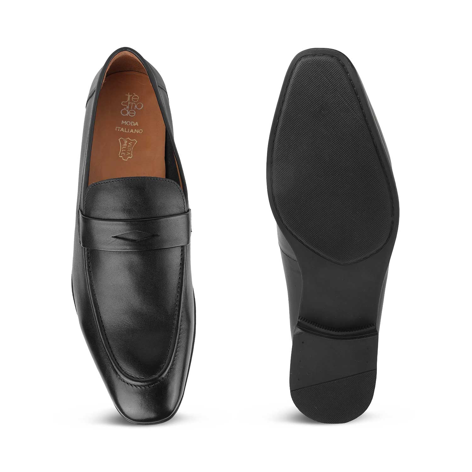 Tresmode Hak Black Men's Leather Penny Loafers