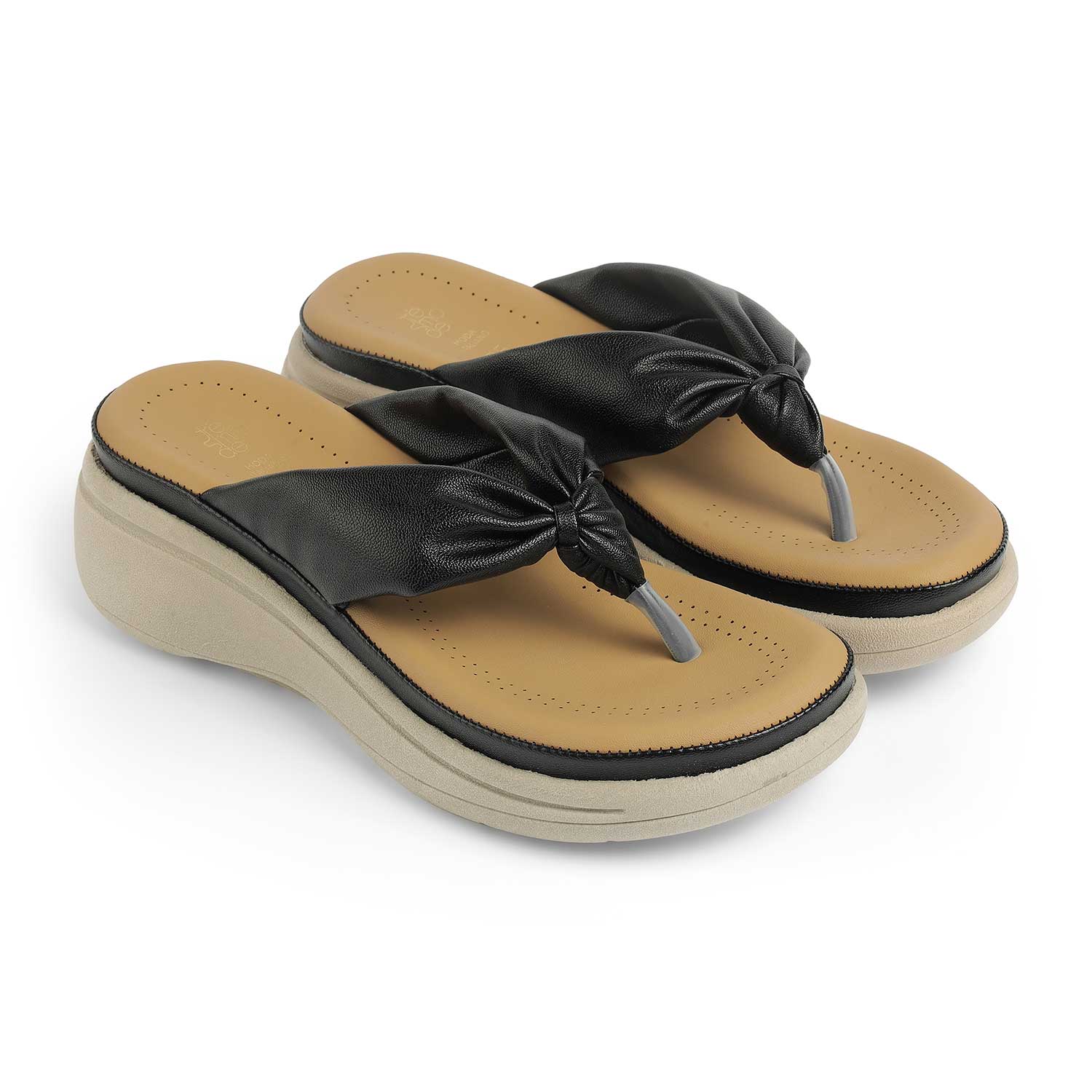 Tresmode Hobi Black Women's Casual Wedge Sandals