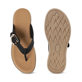 Tresmode Hobuck Black Women's Casual Wedge Sandals