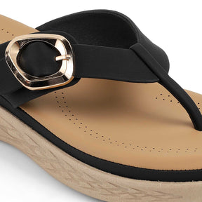 Tresmode Hobuck Black Women's Casual Wedge Sandals
