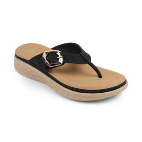 Tresmode Hobuck Black Women's Casual Wedge Sandals