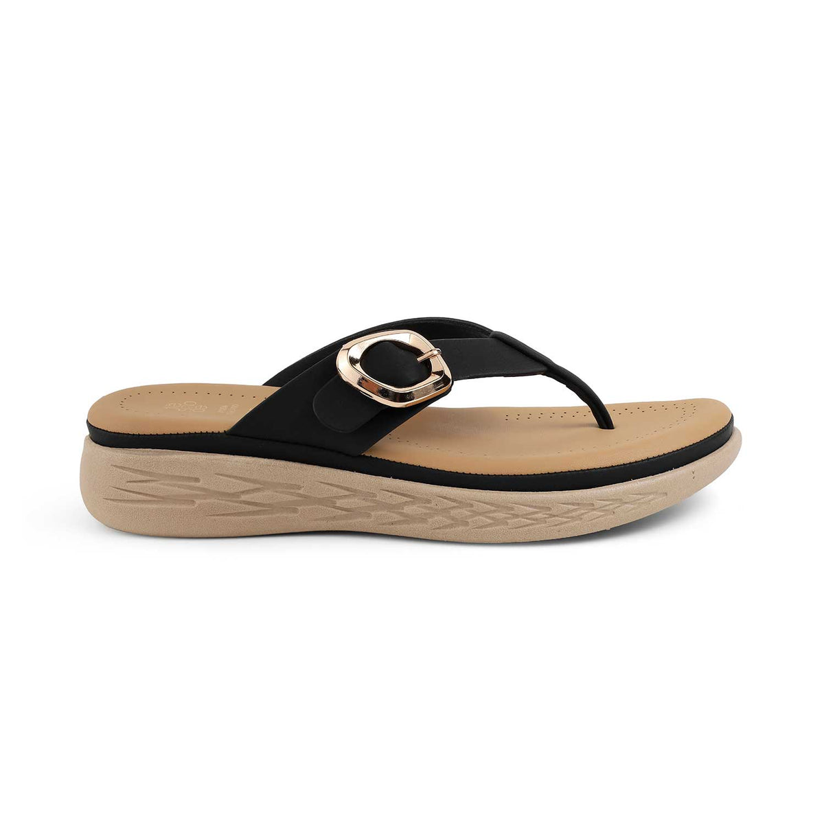 Tresmode Hobuck Black Women's Casual Wedge Sandals