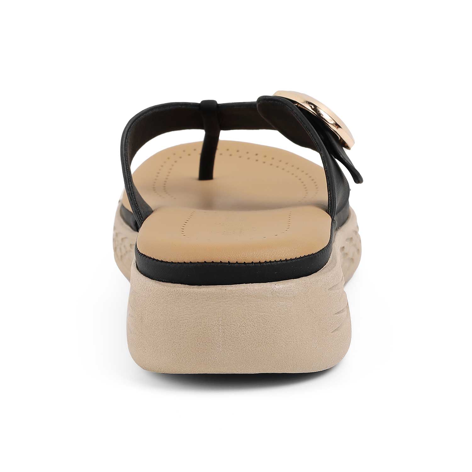 Tresmode Hobuck Black Women's Casual Wedge Sandals