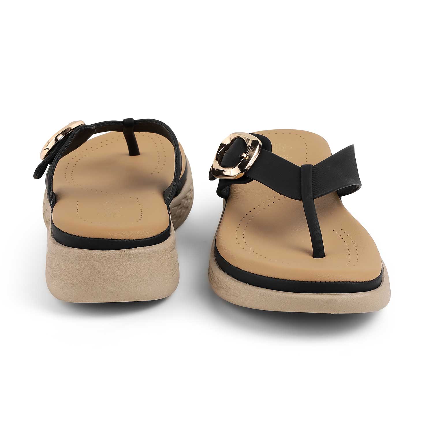 Tresmode Hobuck Black Women's Casual Wedge Sandals
