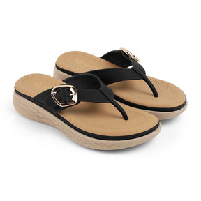 Tresmode Hobuck Black Women's Casual Wedge Sandals