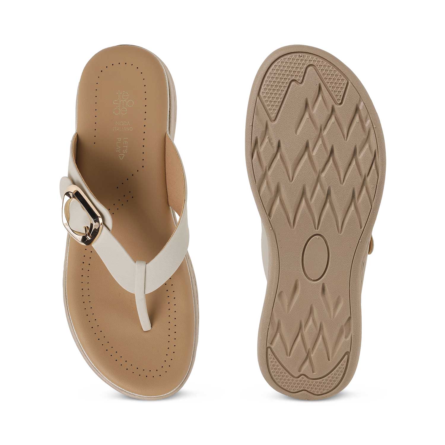 Tresmode Hobuck Cream Women's Casual Wedge Sandals