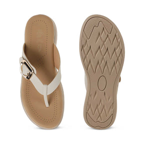 Tresmode Hobuck Cream Women's Casual Wedge Sandals