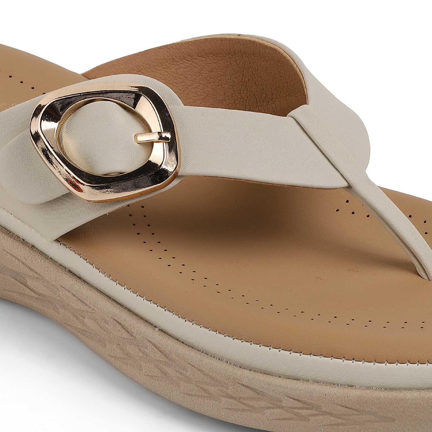 Tresmode Hobuck Cream Women's Casual Wedge Sandals