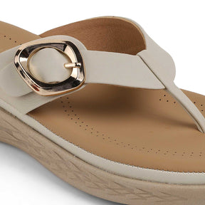 Tresmode Hobuck Cream Women's Casual Wedge Sandals