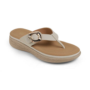 Tresmode Hobuck Cream Women's Casual Wedge Sandals