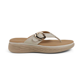 Tresmode Hobuck Cream Women's Casual Wedge Sandals