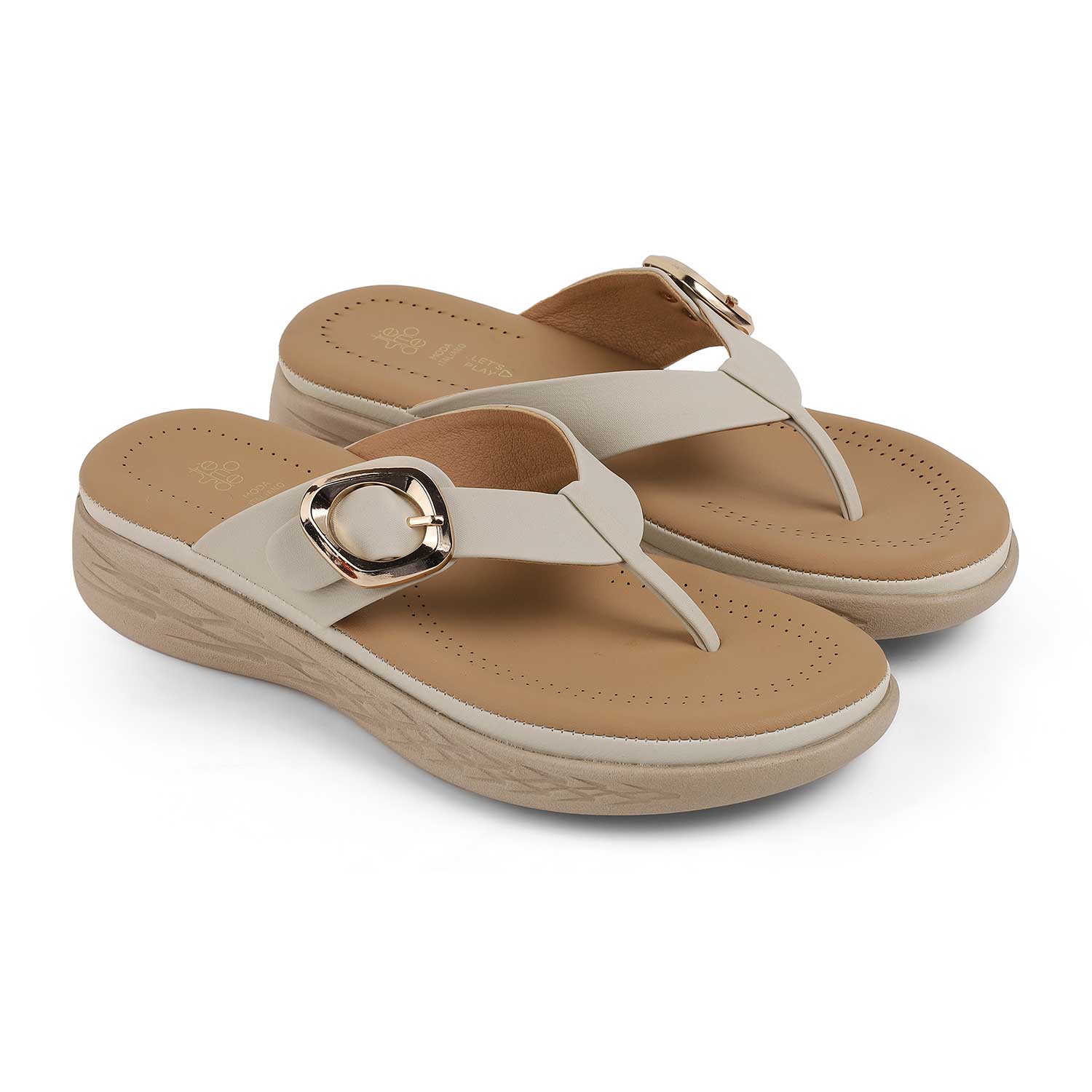 Tresmode Hobuck Cream Women's Casual Wedge Sandals