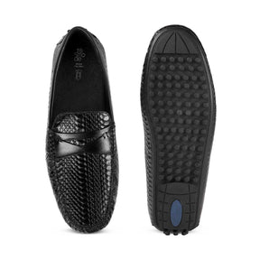 Tresmode Julien Black Men's Leather Driving Penny Loafers